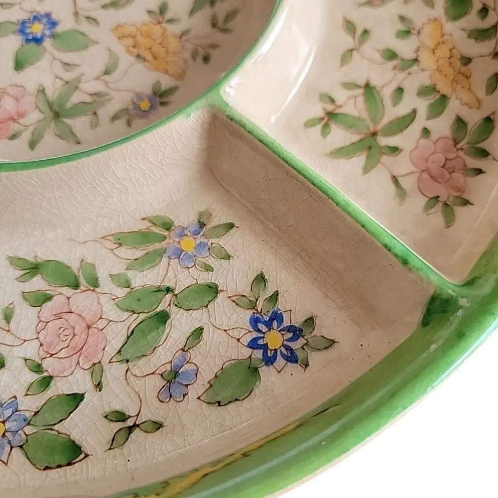 Japanese Chintz Divided Plate Hors d'oeuvres Platter Antique Cottage Chic BOXED